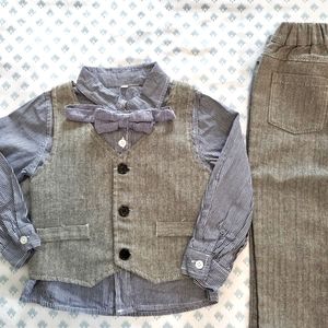 Baby Boy Gentleman Set with Dress Shirt+Bow Tie+Vest and Pants 3PC Set